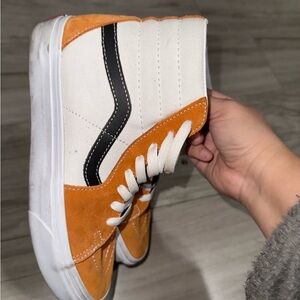 Vans Sk8-Hi Orange Suede & White Canvas High-Top Sneakers